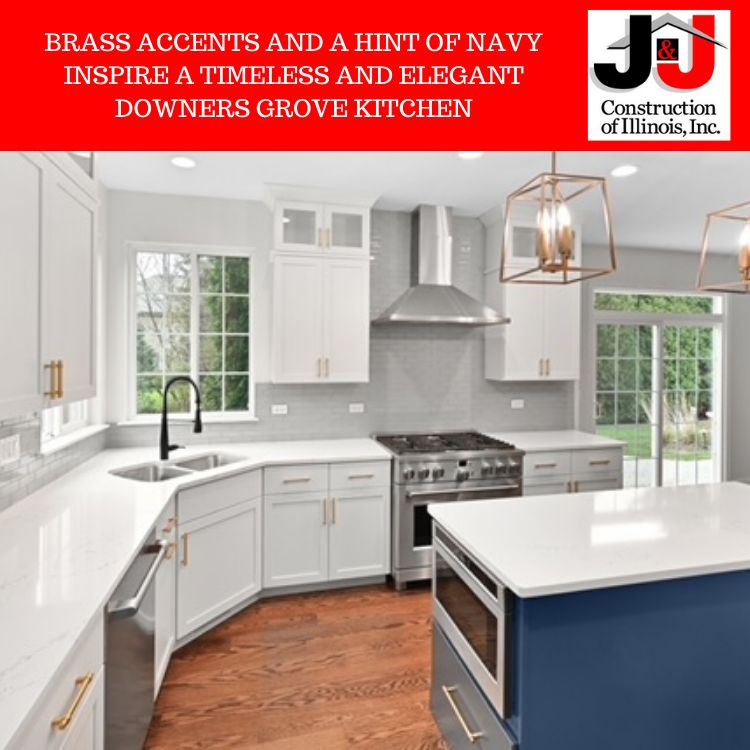 Brass Accents and a Hint of Navy Inspires a Timeless and Elegant Downers Grove Kitchen