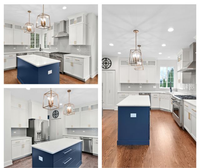 Brass Accents and a Hint of Navy Inspires a Timeless and Elegant Downers Grove Kitchen
